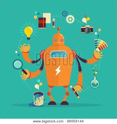 Robot graphic designer - creative thinking 