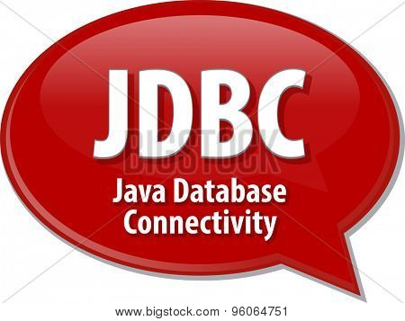 Speech bubble illustration of information technology acronym abbreviation term definition JDBC Java Database Connectivity