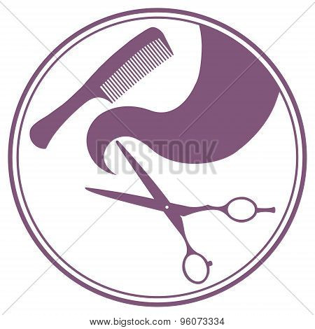 Hairdresser haircut label with scissors and comb.