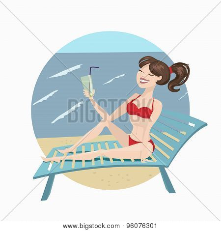 Pretty lady sitting and drinking lemonade.