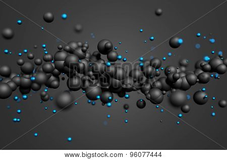 Abstract 3D Rendering of Flying Spheres.