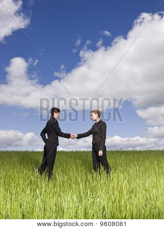 Ženy potřesení rukou venku