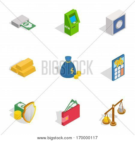 Financial investment icons set. Isometric 3d illustration of 9 financial investment vector icons for web