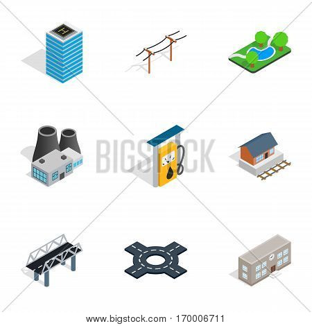 Modern city icons set. Isometric 3d illustration of 9 modern city vector icons for web