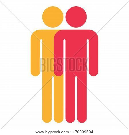 Two men stands with his hands down. Quick and easy recolorable shape. Vector illustration a graphic element
