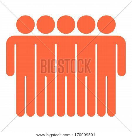 Five men stands with his hands down. Quick and easy recolorable shape. Vector illustration a graphic element