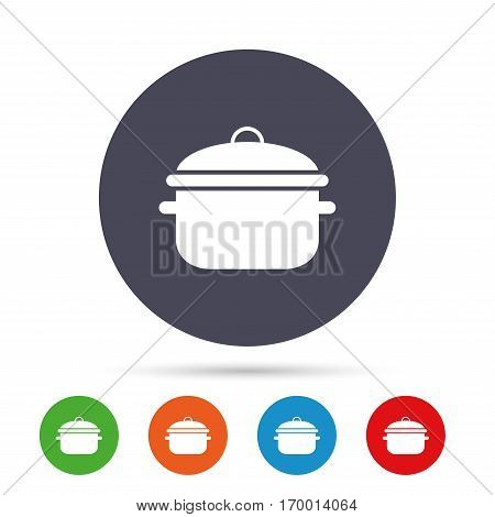 Cooking pan sign icon. Boil or stew food symbol. Round colourful buttons with flat icons. Vector