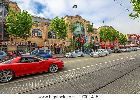 San Francisco, California, United States - August 14, 2016: Chevrolet LSX car on Jefferson rd.During the weekly luxury cars street parade. America travel tourism.Holidays, lifestyle and luxury concept