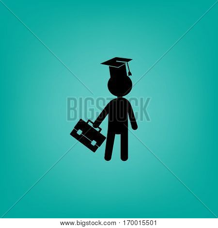 Flat icon. The man in the square academic cap with a briefcase.