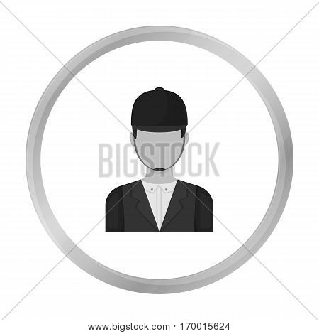 Jockey icon in monochrome design isolated on white background. Hippodrome and horse symbol stock vector illustration.