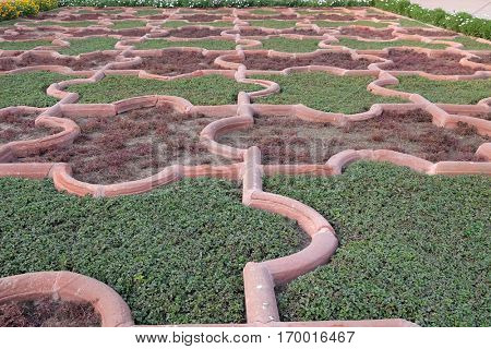 AGRA, INDIA - FEBRUARY 14: Angoori Bagh or Garden of Grapes at Agra Fort. It's symmetrical garden near Dewan-e-Khaas. It was a private garden for Mughal ladies, Agra, India on February 14, 2016.