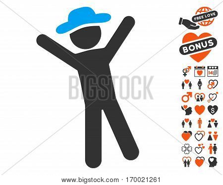 Gentleman Joy pictograph with bonus love pictures. Vector illustration style is flat iconic symbols for web design app user interfaces.