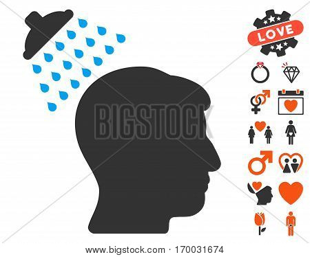 Head Shower icon with bonus dating graphic icons. Vector illustration style is flat iconic symbols for web design app user interfaces.