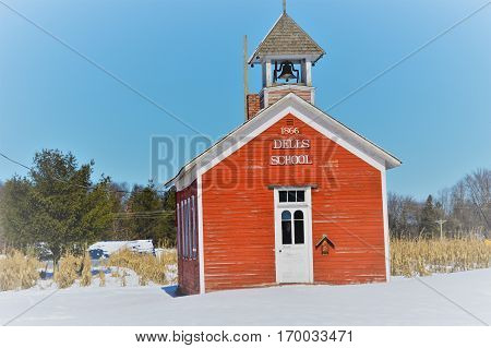 Old Historic one room school house. Dells Pond is a historic settlement in Wisconsin.
DELLS POND WISCONSIN