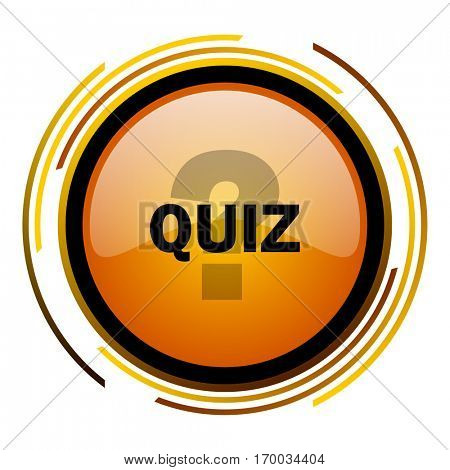 Quiz sign vector icon. Modern design round orange button isolated on white square background for web and application designers in eps10.
