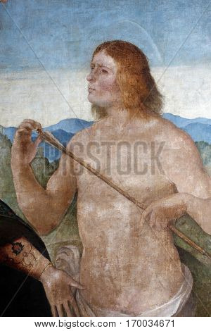 SPLIT, CROATIA - DECEMBER 12: Benedetto Diana: Saint Sebastian, Altarpiece in the Franciscan church in Poljud, Split, Croatia on December 12, 2011