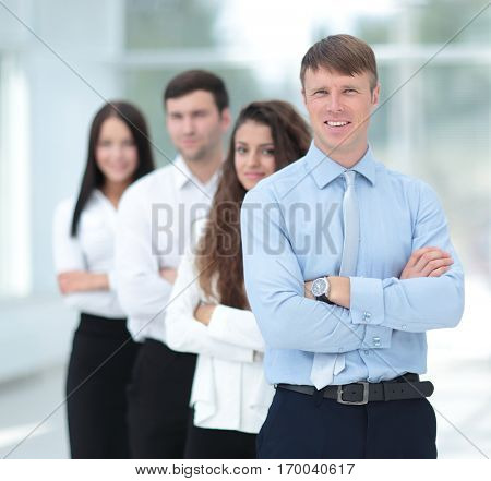 concept of team work.the leader of the business team and colleag