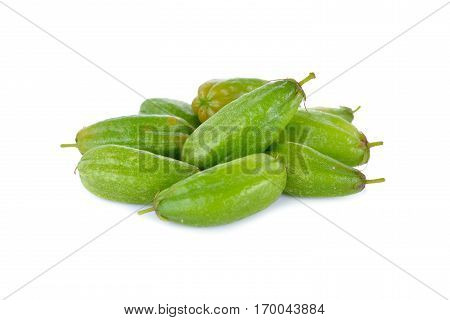 fresh bilimbi fruit or Talingpling (Thai text) on white background