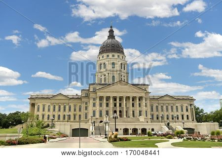 Kansas State Capitol in Topeka during bright day