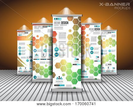 Set of Advertisement roll up with vertical design for business flyers or brochure. Ideal for modern x-banner and flag-banner.