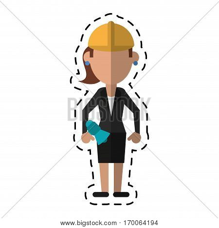 cartoon woman with megaphone work helmet vector illustration eps 10