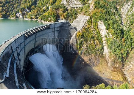 Kurobe Dam and rainbow in Japan