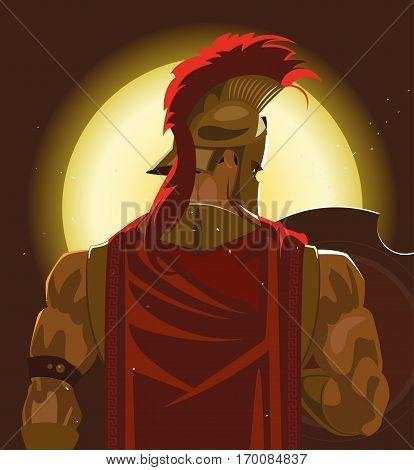 Greek Spartan Warrior or Trojan Soldier holding shield and sword - Vector Illustration