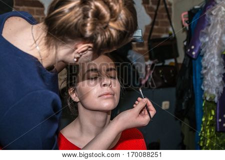 Make-up Artist Doing The Make-up For Nice Girl