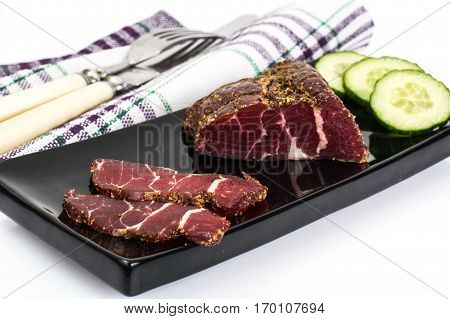 Balyk beef isolated on white. Studio Photo