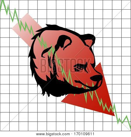 bear head symbolizes the bear market with stock graph as background.