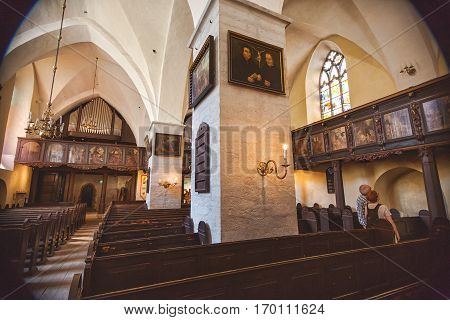 TALLINN ESTONIA - JULE 29 2013: Interior of the Holy Spirit Church Puhavaimu Kirik Tallinn Estonia