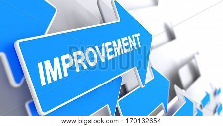 Improvement - Blue Pointer with a Message Indicates the Direction of Movement. Improvement, Inscription on the Blue Pointer. 3D Render.