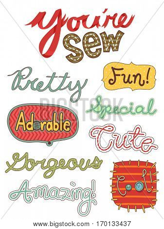 Typography Illustration Featuring Random Adjectives Paired with a Sewing Related Pun