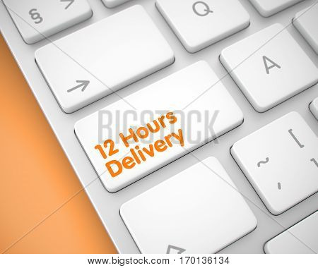 Business Concept with Aluminum Enter White Button on the Keyboard: 12 Hours Delivery. Inscription on the Keyboard Enter Button, for 12 Hours Delivery Concept. 3D Illustration.