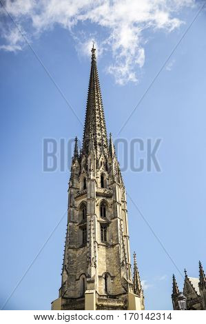 Saint Michel's bell tower with blus sky background, Bordeaux France