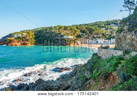 Spain. The coastline of Costa Brava La Sera Begur. Nice view of the azure sea.