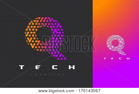 Q Letter Logo Science Technology. Connected Dots Letter Design Vector with Points.