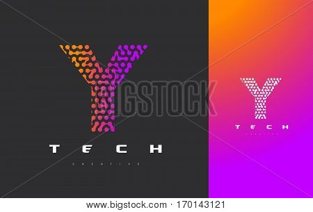 Y Letter Logo Science Technology. Connected Dots Letter Design Vector with Points.