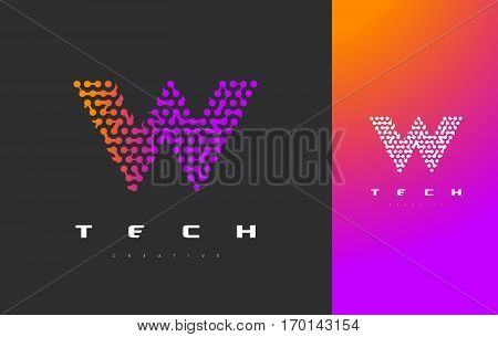 W Letter Logo Science Technology. Connected Dots Letter Design Vector with Points.