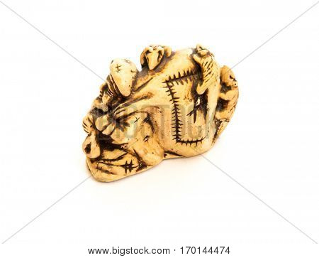 Japanese netsuke Daikoku with a sack of rice and rats.