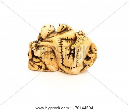 Japanese netsuke Daikoku with a sack of rice and rats.