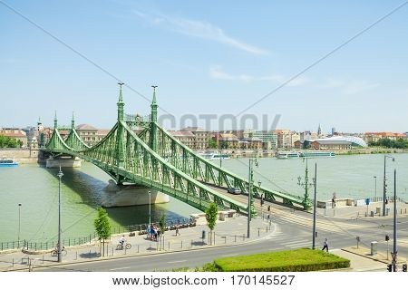 Budapest, Hungary - June 15, 2016: Liberty Or Freedom Bridge Connecting Buda And Pest Across Dunabe