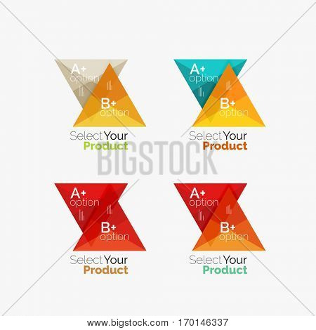 Set of triangle option infographic layouts. Select your product concept, make a choice idea