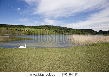landscape of the Brenet Lake and Jura mountain Le Pont Switzerland