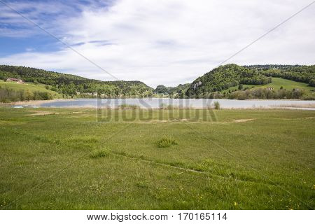landscape of the Brenet Lake and Jura mountain Le Pont Switzerland