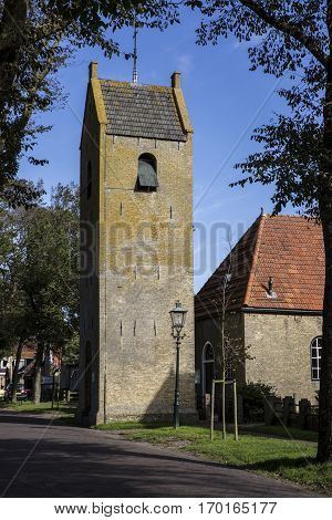 Old church tower of Ballum is a village located on the Frisian Island Ameland Friesland The Netherlands