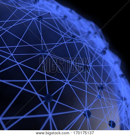 Abstract illumination blue network background. 3d render illustration
