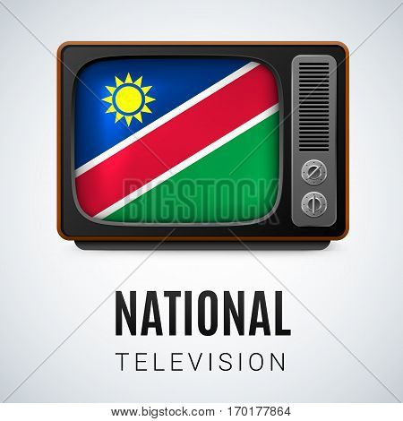 Vintage TV and Flag of Namibia as Symbol National Television. Tele Receiver with Namibian flag