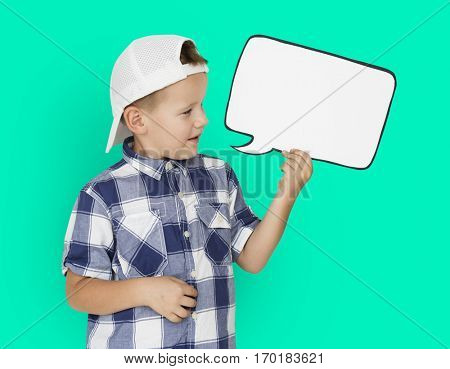 Caucasian Little Boy Holding Chatbox Papercraft