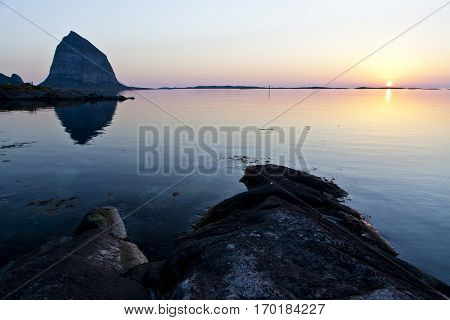 Norwegian landscape in the midnight sun, Træna island, Norway